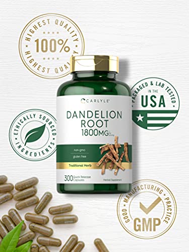 Carlyle Dandelion Root Capsules 1800mg | 300 Count | Non-GMO, Gluten Free