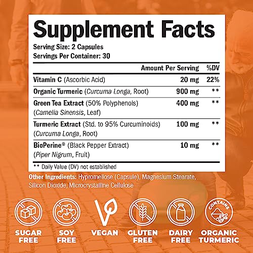 Green Tea Extract Capsules - Green Tea Supplement with Organic Turmeric Curcumin