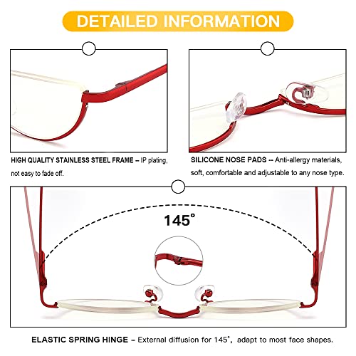 Yiwaeye 3 Pack Half Moon Reading Glasses Anti Blue Light UV, Half Frame Semi Lens Slim