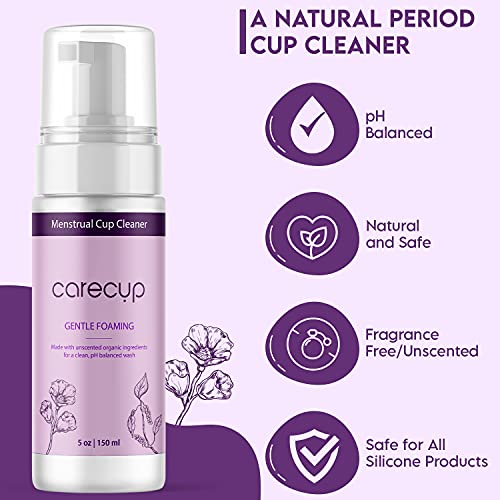 CareCup Menstrual Cup Cleaner - Unscented Foaming Sterilizer Wash for Silicone Period discs - Wipes Clean CareCup