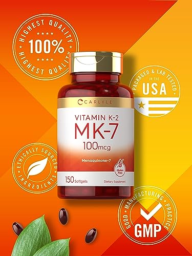 Carlyle Vitamin K2 Supplement 100mcg | K2 MK7 | 150 Softgels | Non-GMO