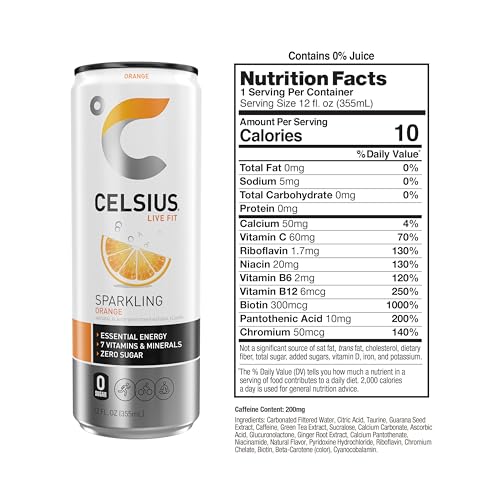 CELSIUS Sparkling Orange, Functional Essential Energy Drink 12 Fl Oz (Pack of 12) CELSIUS