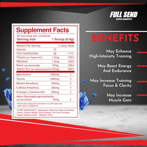 FULL SEND Pre Workout Powder with Beta Alanine, Preworkout Energy Supplement