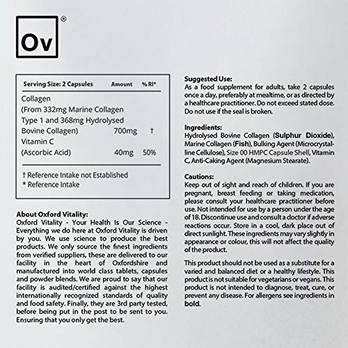 Collagen and Vitamin C Capsules | High Strength and Quality | Oxford Vitality (365) Ov OXFORD VITALITY