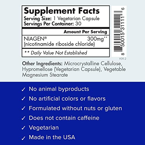 TRU NIAGEN - Patented Nicotinamide Riboside NAD+ Supplement. NR Supports TRU NIAGEN