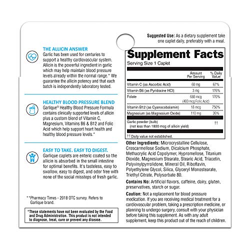 Garlique Garlic Extract Supplement, Healthy Blood Pressure Formula, Odorless & Vegan Garlique