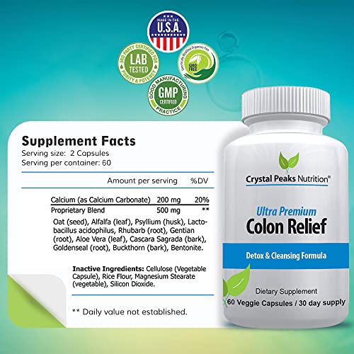 CRYSTAL PEAKS NUTRITION Natural Colon Cleanser Capsules for Constipation Relief