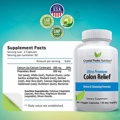 CRYSTAL PEAKS NUTRITION Natural Colon Cleanser Capsules for Constipation Relief