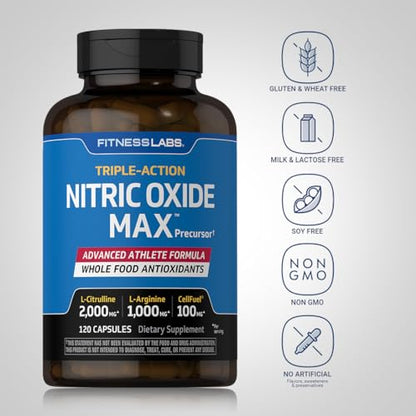 Fitness Labs Nitric Oxide Supplement | 3000mg | 120 Capsules | Nitric Oxide Pre Workout