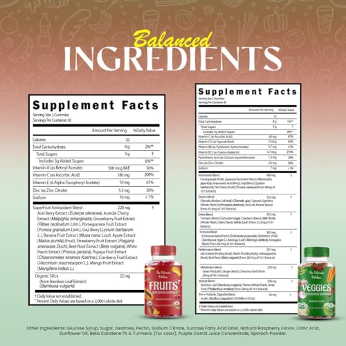 The Vitamin Kitchen Fruit and Veggies Gummies-120 Chews 60 Super Fruits The Vitamin Kitchen