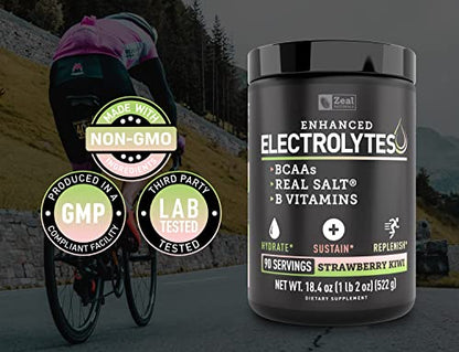 Enhanced Electrolyte Powder (Strawberry Kiwi | 90ct.) Sugar Free + BCAA, B-Vitamins