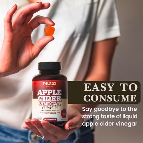 NUZI Apple Cider Vinegar Gummies with Pomegranate & Beetroot | 500 mg | Certified Halal NUZI
