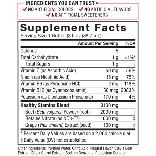 Force Factor Total Beets Superfood Shots for Healthy All-Day Stamina, Energy Drink Alternative with Beet Root Powder, Vitamins, & Antioxidants, Nitric Oxide Energy Shot, Açaí Berry, 3 Fl Oz (6-Pack)