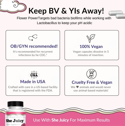 Flower Power Vegan Boric Acid Suppositories - 30 Capsules - 600mg for Vaginal Odor and pH Balance Flower Power