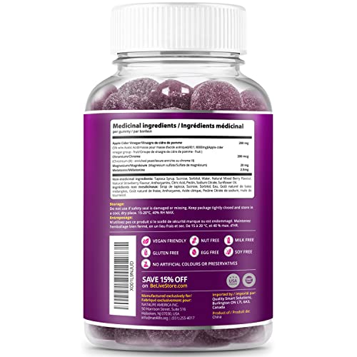 BeLive MoonBurn Nighttime Melatonin Gummies - 60 Ct | Formulated with Apple Cider BeLive