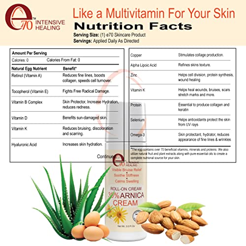 e70 Arnica Roll-On for Visible Bruise Relief, soothes Stiffness, Calms Swelling Advanced Formula e70