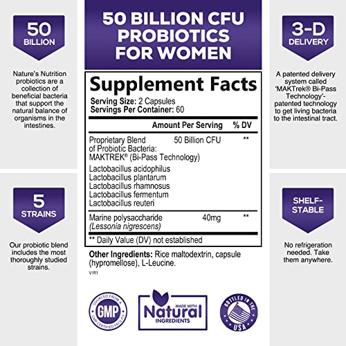 Probiotics for Women 4-in-1, 50 Billion CFU + Prebiotics, Vaginal Women's Probiotic Nature's Nutrition