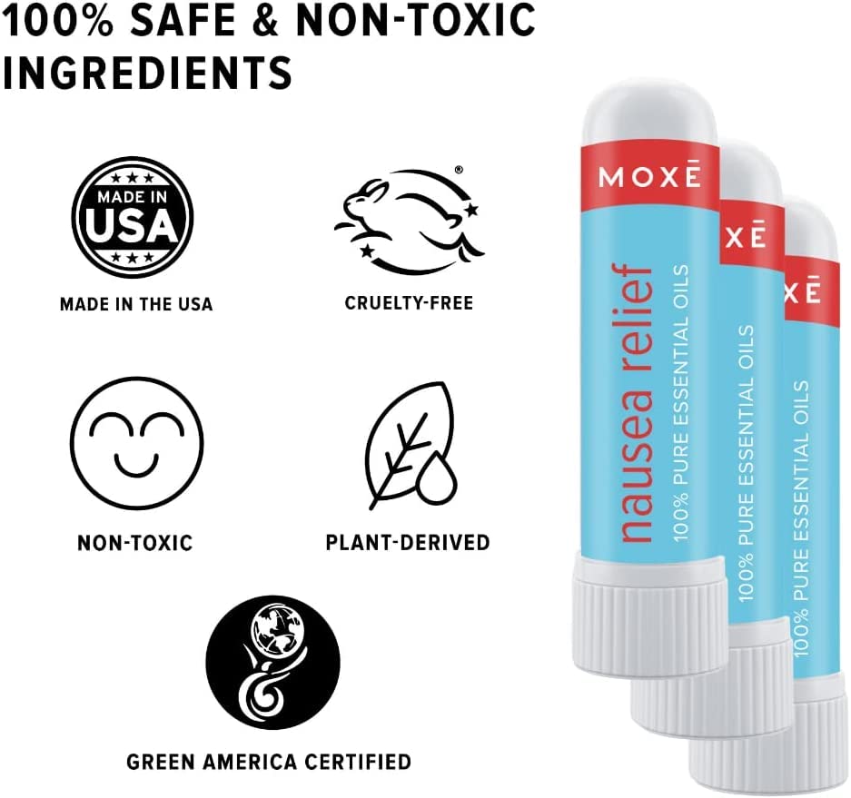 MOXE Nausea Nasal Inhaler Sticks, All Natural Essential Oil Blend, Ginger, Cardamom, Peppermint MOXE