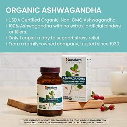 Himalaya Organic Ashwagandha, 60 Day Supply, Herbal Supplement for Stress Relief