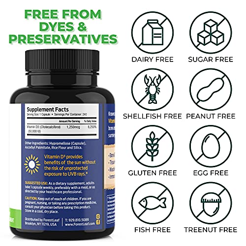 ForestLeaf - Vitamin D3 IU Weekly Supplement (50,000 IU - 240 Count)