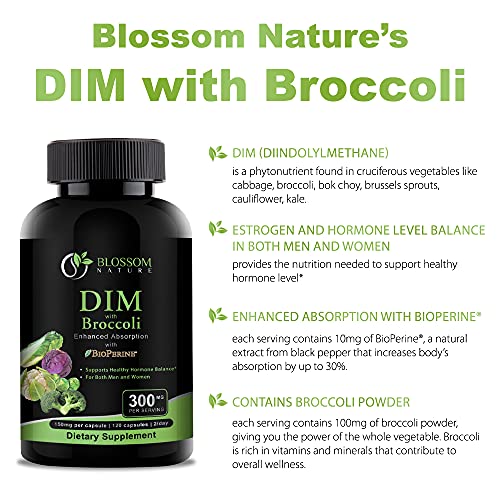 DIM Supplement 300mg with Broccoli 200mg BioPerine 10mg-Hormone and Estrogen Balance Blossom Nature