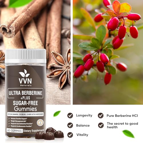 VVNATURALS Sugar-Free 2250mg Berberine HCL with Ceylon Cinnamon HCI 82.1 Concentrated VVN Naturals