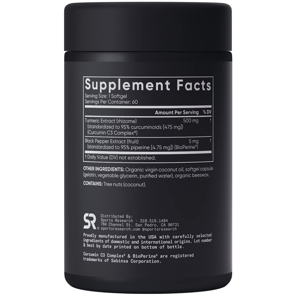 Sports Research Turmeric Curcumin C3 Complex - Softgels with Bioperine Black Pepper Sports Research