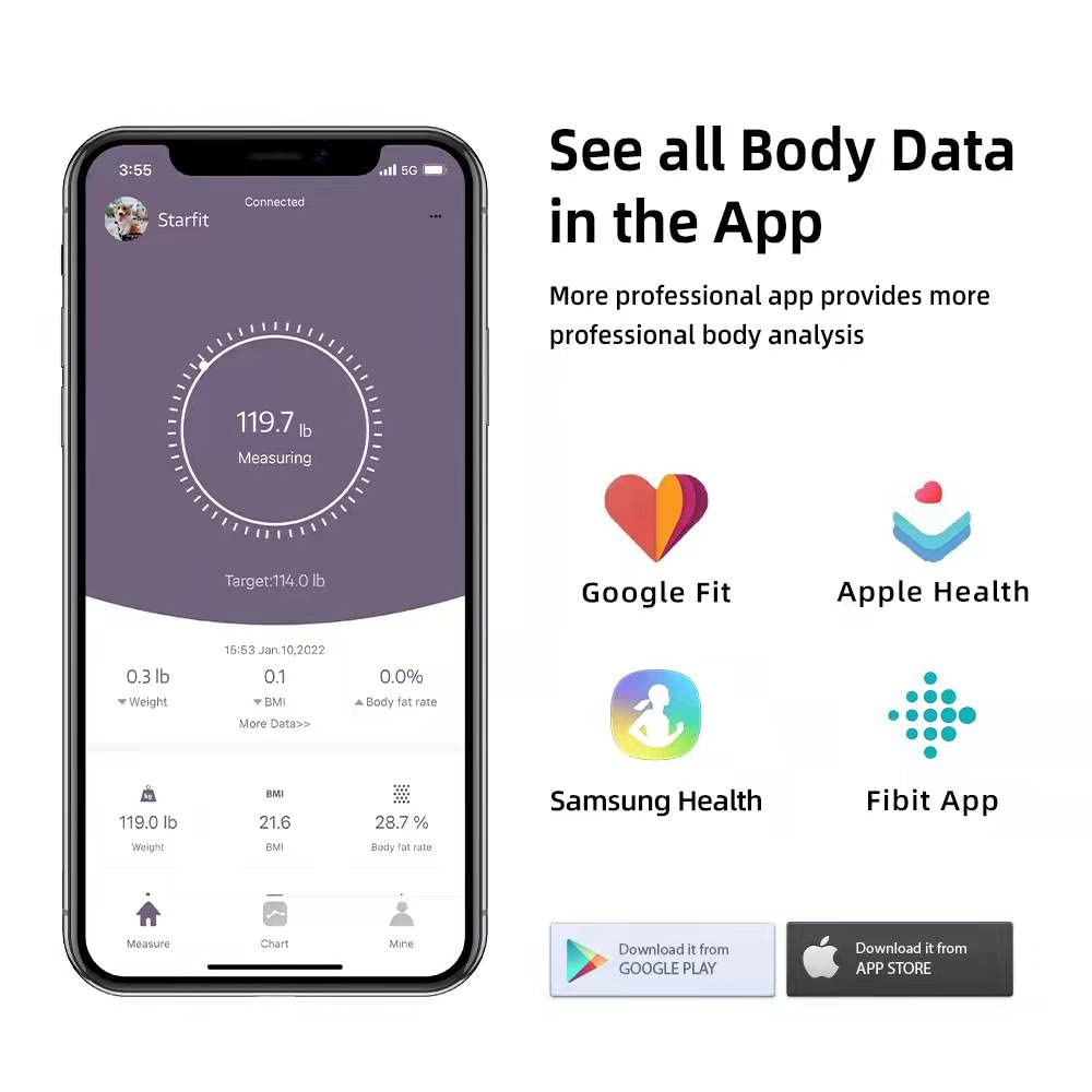 RunSTAR Smart Scale for Body Weight, Digital Bathroom Scale BMI Weighing Body Fat Scale runstar