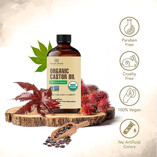Botanic Hearth Castor Oil | USDA Certified Organic |100% Pure & Hexane Free | Cold Pressed | Growth Botanic Hearth
