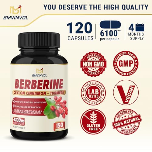 BMVINVOL Premium Berberine HCl 6-in1 Equivalent 6100mg - 120 Capsules - Plus Ceylon BMVINVOL