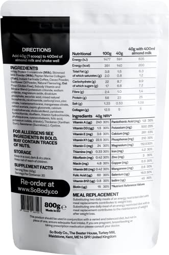 CollaSlim, Meal Replacement Shake with Added Collagen, Vitamins and Minerals, 800g, Balanced Meal Shake, Healthy Shake, Coffee Diet Shake. So Body Co