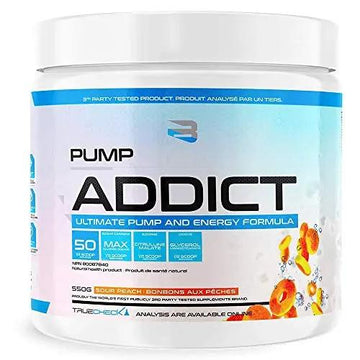 BELIEVE Pump Addict Ultimate Pre-Workout and Energy Formula Sour Peach, 550 g