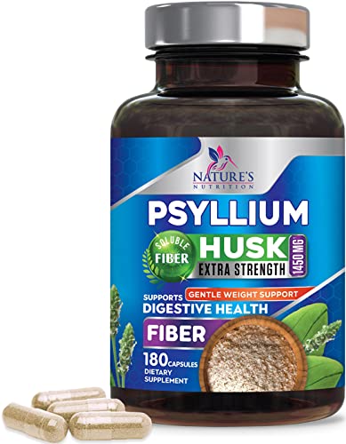 High Absorption Psyllium Husk Capsules 1450mg, Natural Soluble Fiber Supplement Non-GMO Nature's Nutrition