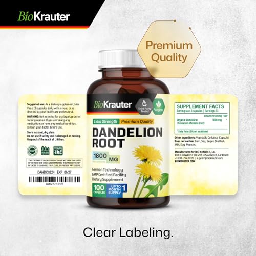 BIO KRAUTER Dandelion Root Capsules - Organic Dandelion Root Supplement - Vegan BIO KRAUTER