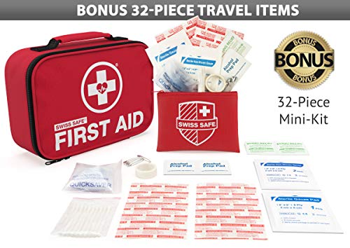 Swiss Safe 2-in-1 First Aid Kit (120 Piece) + Bonus 32-Piece Mini Kit Swiss Safe