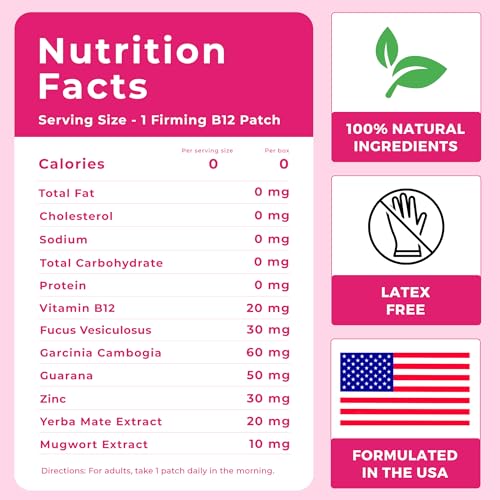 Firming B12 Patches (Pack of 36) - 100% Natural Vitamin Patches for Women, Energy & Body Support