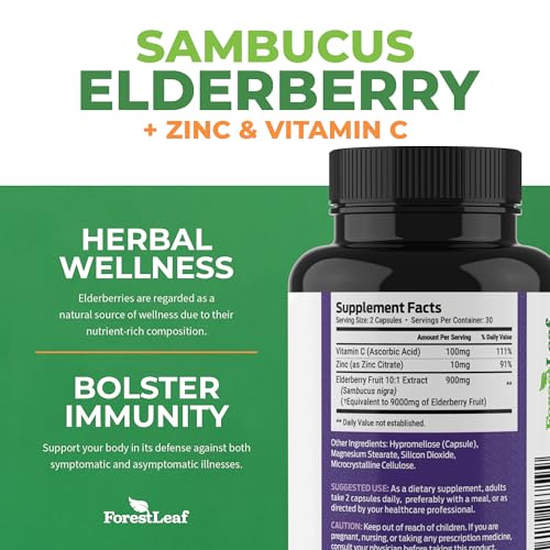 ForestLeaf Sambucus Elderberry with Vitamin C and Zinc - 9000mg Ult