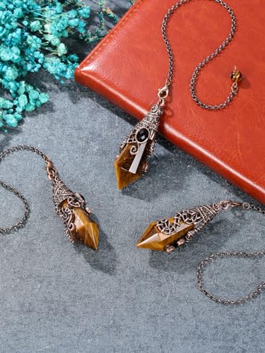 PESOENTH Crystal Pendulum Dowsing Divination Scrying Pendulum with Bronze Wrap Tiger Eye Healing PESOENTH