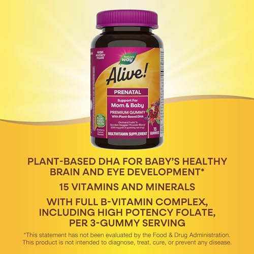 Nature's Way Alive! Complete Premium Prenatal Gummy Multivitamin, High Potency Folate Nature's Way