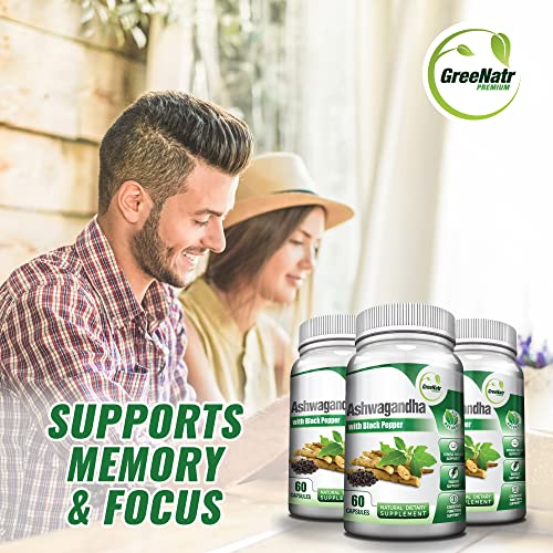GreeNatr Total Wellness Support with Ashwagandha Capsules with Black Pepper for Enhanced Absorption GreeNatr