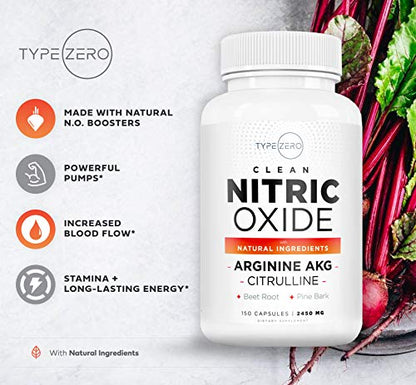 Type Zero Nitric Oxide 6X Booster, 150 Veggie Capsules - Natural Supplement - Beetroot