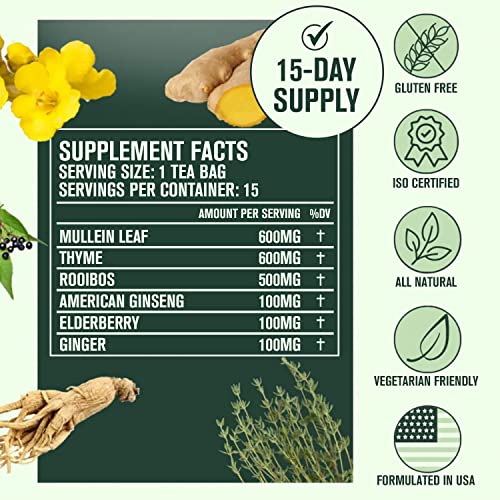 Betterbrand BetterLungs Detox Tea - 15 Herbal Tea Bags - Mullein Leaf, Ginseng, Elderberry Betterbrand