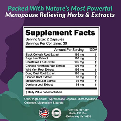 HERBIA Natural Menopause and PMS Supplement - Hormonal Balance, Estrogen-Free Herbal