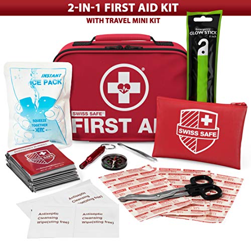 Swiss Safe 2-in-1 First Aid Kit (120 Piece) + Bonus 32-Piece Mini Kit Swiss Safe
