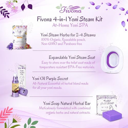 FIVONA Yoni Care Kit 4 in 1 - pH Balanced Natural Yoni Oil, Herbal Bar Soap for Feminine V Wash, Detox
