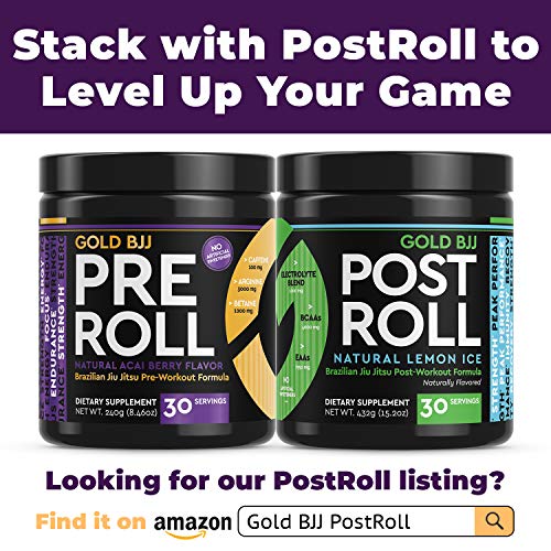 Gold BJJ PreRoll - Jiu Jitsu Pre Workout Supplement for Energy, Focus, and Endurance - Martial Arts Specific Pre-Workout Powder Formula with Natural Flavors (Acai Berry, 30 Servings)