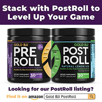 Gold BJJ PreRoll - Jiu Jitsu Pre Workout Supplement for Energy, Focus, and Endurance - Martial Arts Specific Pre-Workout Powder Formula with Natural Flavors (Acai Berry, 30 Servings)