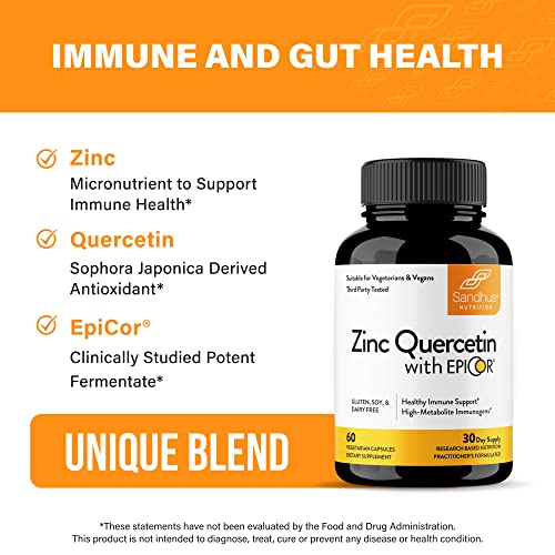 Sandhu's Zinc Quercetin with EpiCor® 60 Vegetarian Capsules - Gluten-Free Zinc Sandhu's