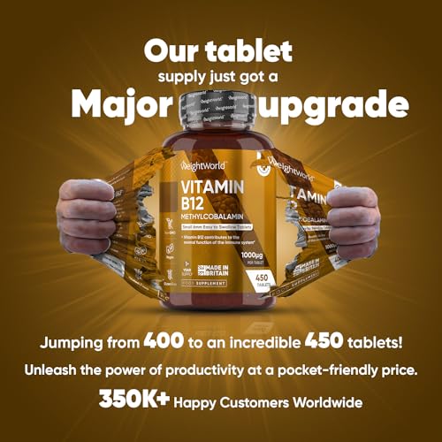 Vitamin B12 Tablets High Strength – 1000mcg Vegan B12 Supplement – 450 Pure Methylcob