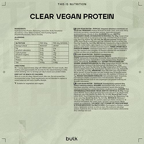 Bulk Clear Vegan Protein, Protein Powder Shake, Tropical, 300 g Success